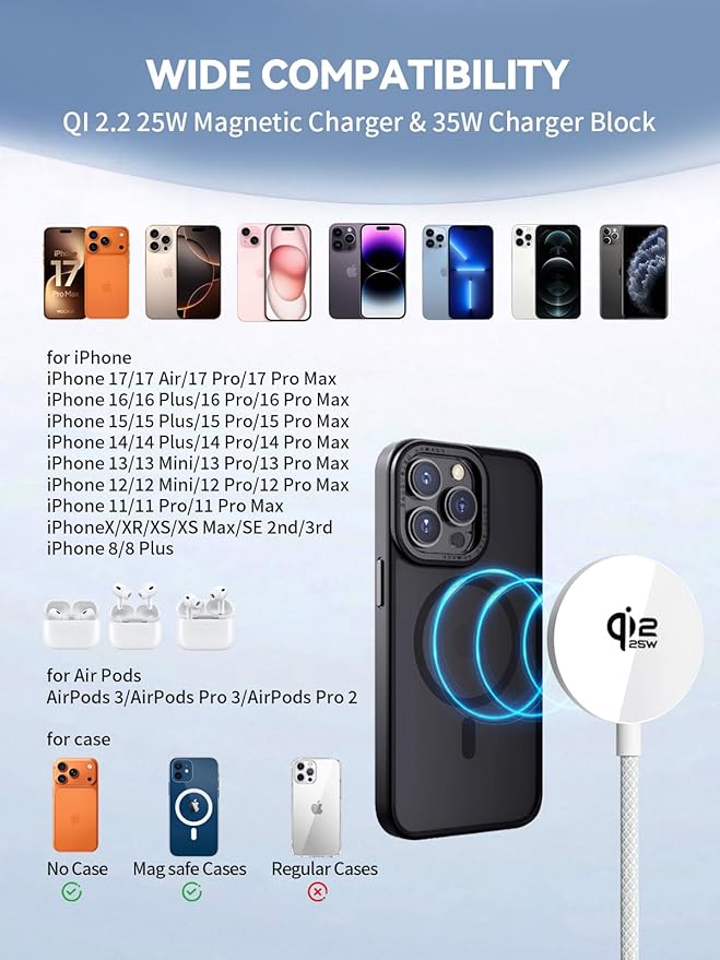 Qi2.2 25W Mag Safe Charger, 10FT iPhone 17 Magnetic Wireless Fast Charger - Image 7