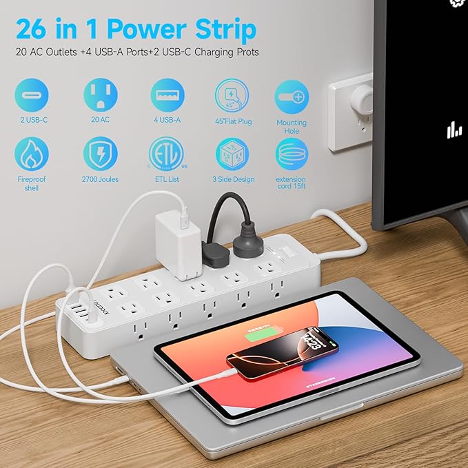 Solidock Power Strip Surge Protector Flat Plug - Image 2