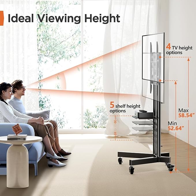 Perlegear Rolling TV Stand, Mobile TV Stand on Wheels - Image 2
