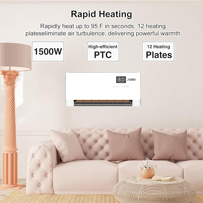 24-Inch Wall Mounted Electric Heater - 1500W Indoor Space Heater - Image 3