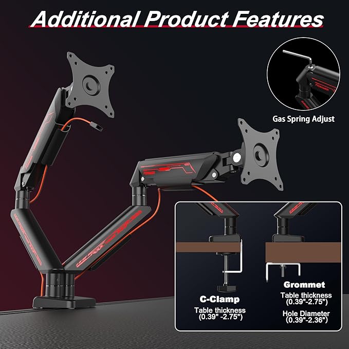 Fydeamer Dual Monitor Arm for 17-35" Screens up to 24.2 lbs, Ergonomic Gas - Image 5