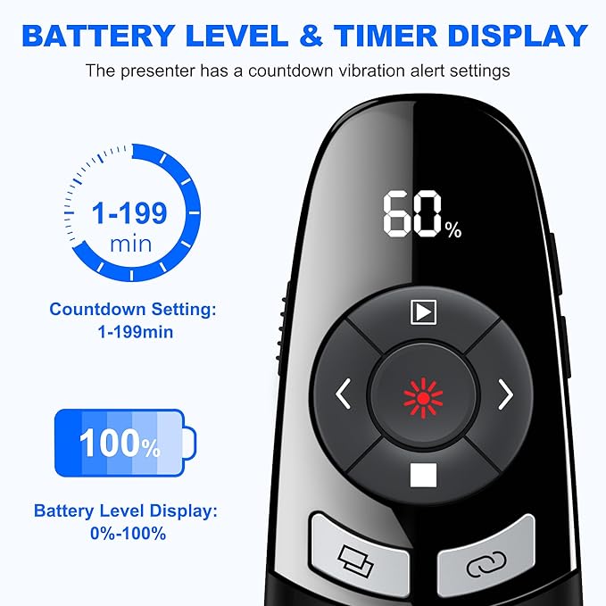 Wireless Presenter USB C Presentation Clicker Remote w Laser Pointer, Long - Image 3