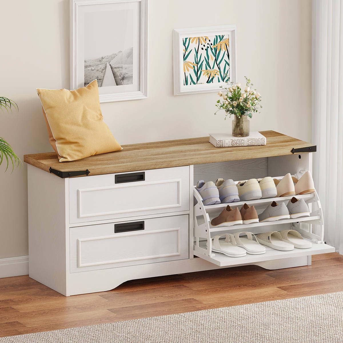fatorri shoe storage bench, entryway bench with flip, main product view
