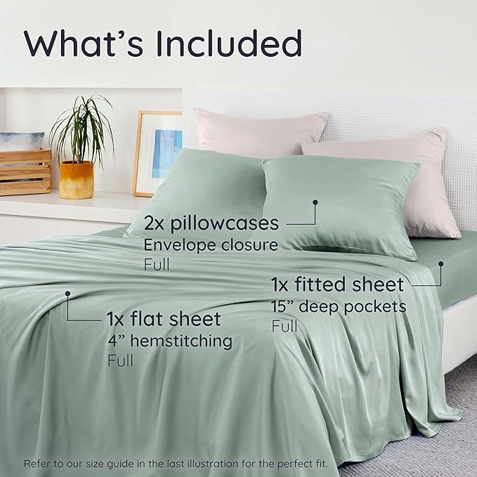 Bambaw 100% Viscose Derived from Bamboo Sheets Full Size Set – 4pcs Cooling - Image 2