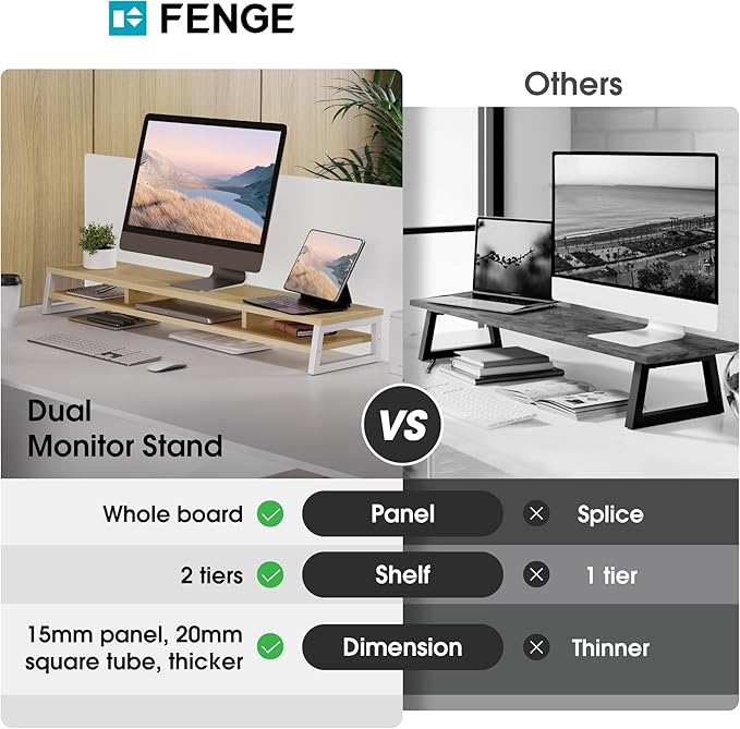 Fenge Dual Monitor Stand for Desk, 42.5in Large Monitor Riser for 2 Monitors - Image 5