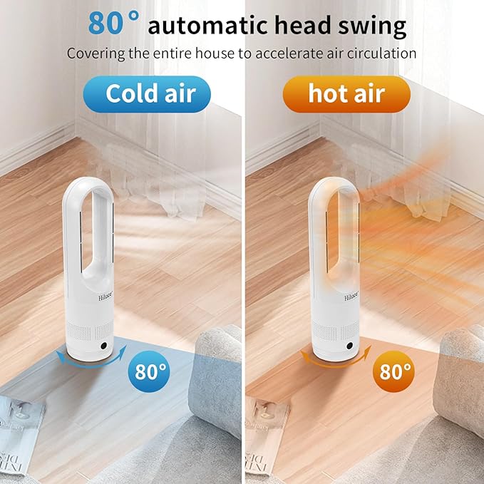 Hiluce All Season Bladeless Fan, 1400W Space Heater & 40W Tower Fan Combo - Image 2