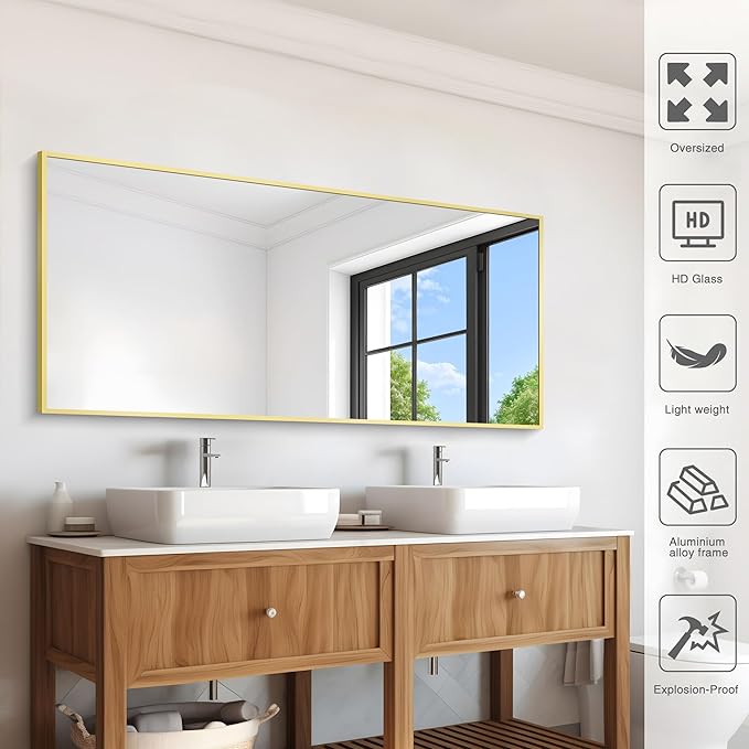 Gold Bathroom Mirror for Wall, 60x30 Inch Rectangle Mirrors - Image 5