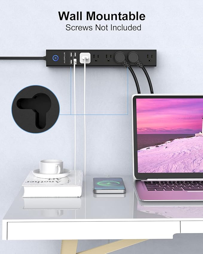 15 Ft Power Strip Surge Protector, 6 Outlets and 4 USB Ports, Flat Plug Power - Image 6