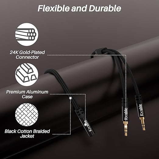 Kxable 1/8 Inch TRS Stereo Y Splitter Cable 3FT, 3.5mm Female to 2-Male - Image 7