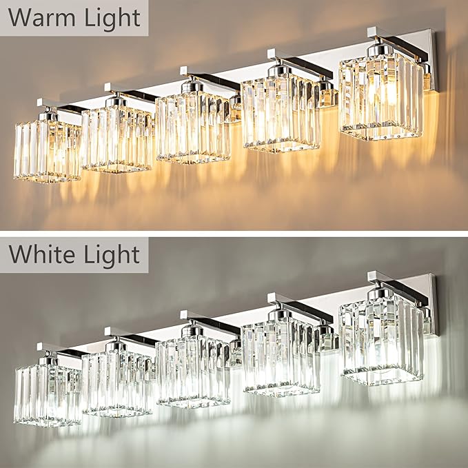 FDPBY Modern Vanity Light 5-Lights Chrome Crystal Bathroom Wall Light Fixtures - Image 2