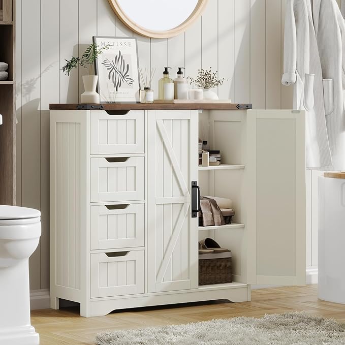 Vabches Farmhouse Bathroom Cabinet, Freestanding Storage Cabinet - Image 6