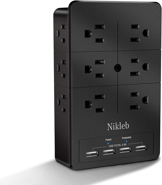 Surge Protector Wall Charger, 12 Wide AC Outlets Power Strip, 4 Ports USB by nikleb