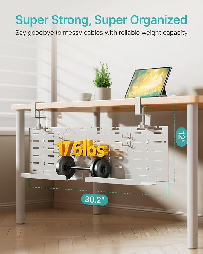 Under Desk Cable Management Tray, 30.2" Vertical Metal Pegboard Organizer - Image 3