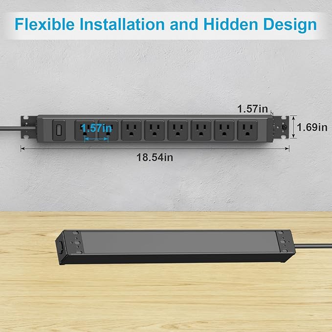 HHSOET 2 Pack Metal 360° Rotating Mountable Power Strip, 8 Outlet Gaming Table - Image 5