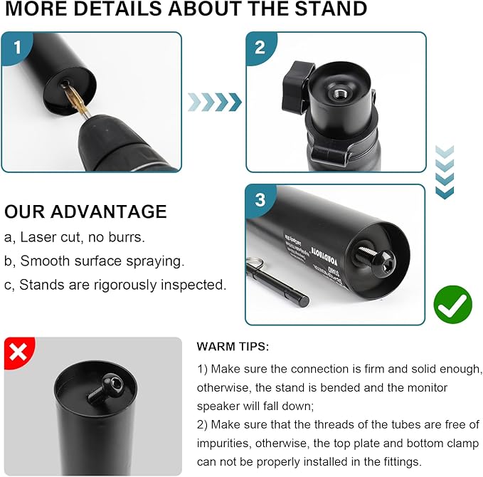 Vondynote Set of 2 Desktop Clamp Speaker Stands Short Studio Monitor Stands - Image 6