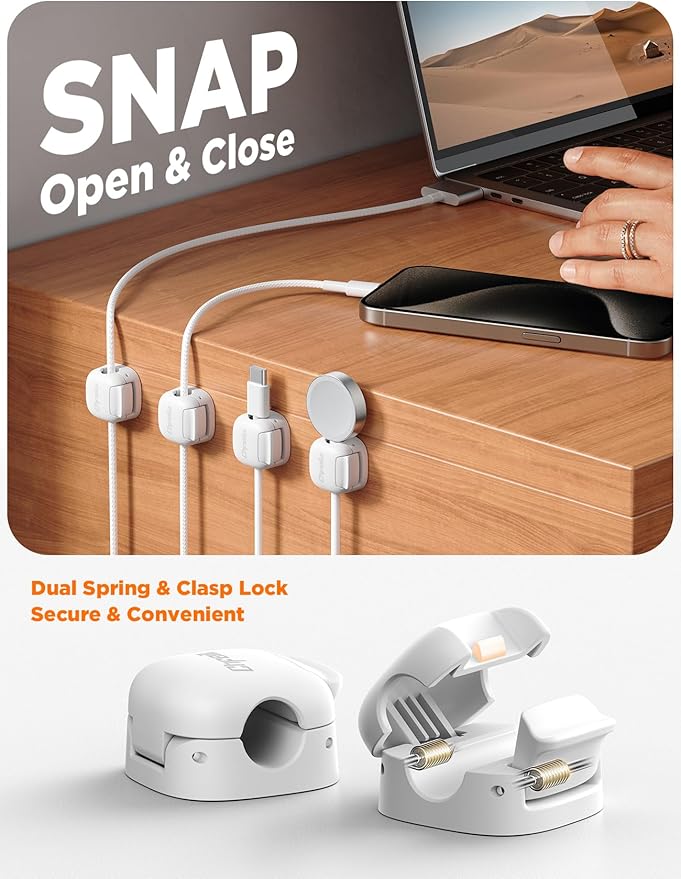 12Pack Cord Organizer, Chfeila Compact Dual Spring & Clasp Lock Cable - Image 2