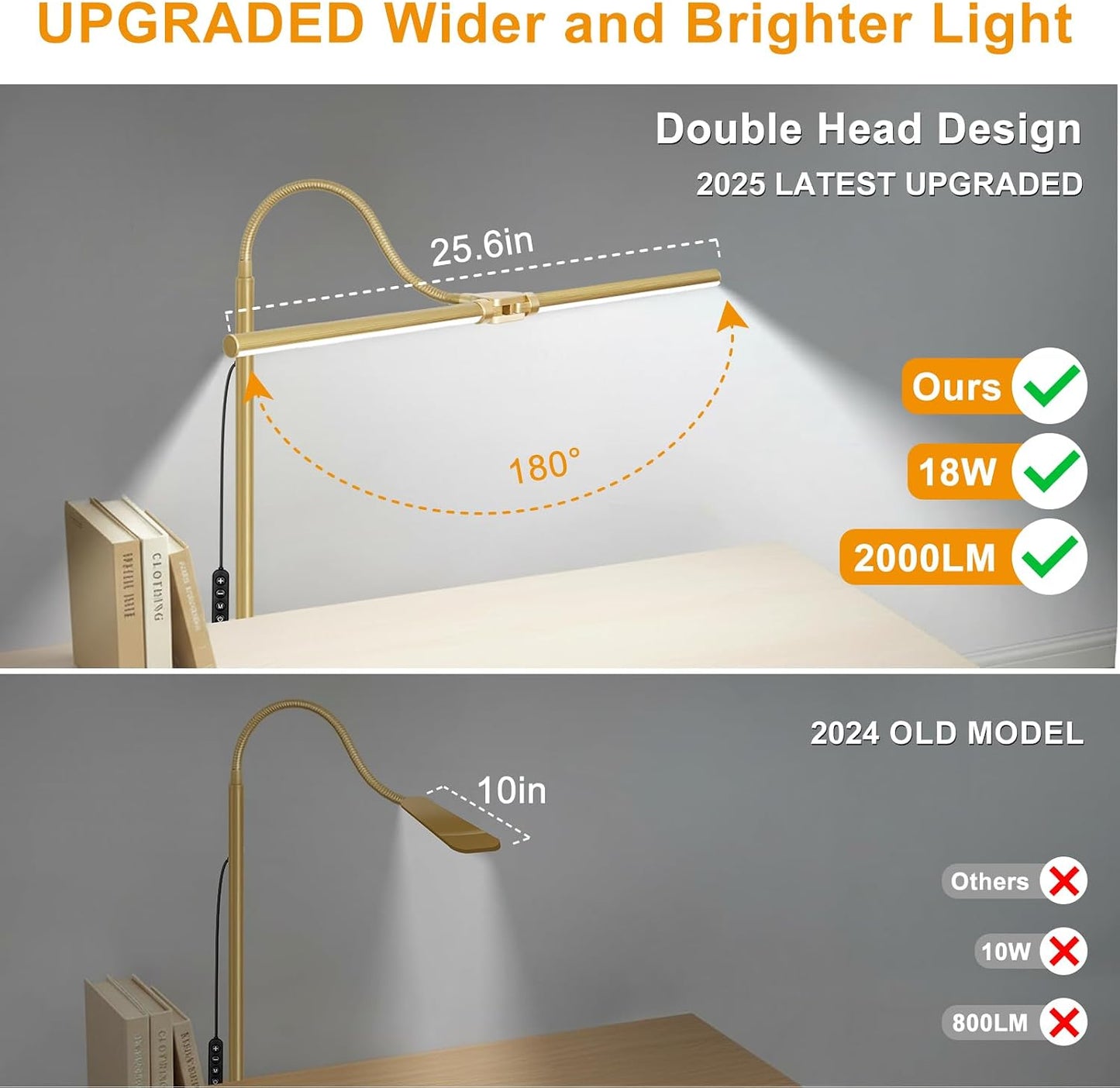 Gold Floor Lamp, 18W/2000LM Bright LED Floor Lamp for Living Room Office, Adjustable Gooseneck Dimmable Standing Task Lamp for Reading, Study, Arts, Eye Caring Craft Light for Sewing Tatoo Puzzle
