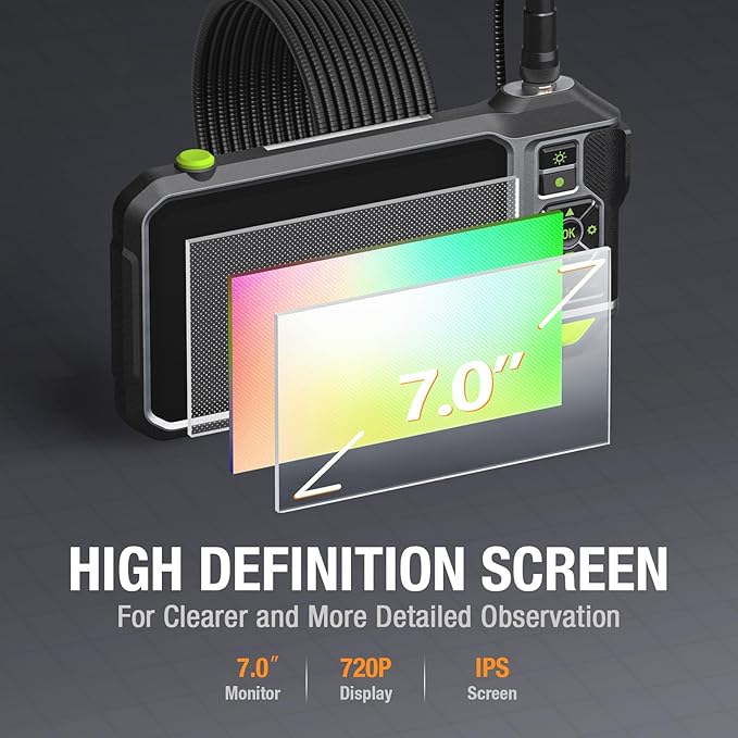 Triple Lens Borescope with 7" IPS Screen, Teslong 1080P HD Industrial Endoscope - Image 2