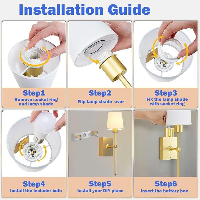 Upgrade Battery-Operated Wall Sconces Set of 2 pieces: Rechargeable Wall Lights - Image 2