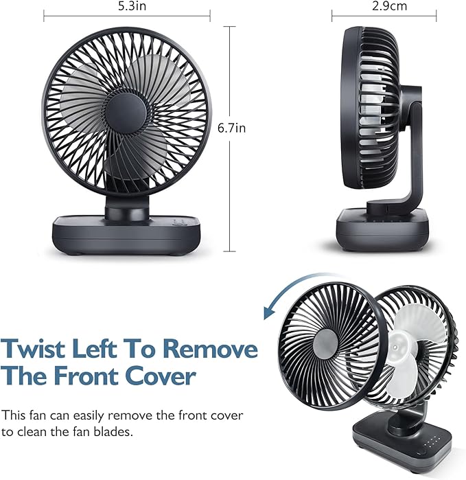 CONBOLA Small Desk Fan for Bedroom, 3600mAh Battery Powered Rechargeable Fan - Image 5
