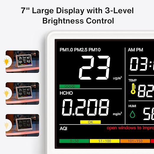16 in 1 Air Quality Monitor Indoor 7" Display 9 AQI+7 AQI Alerts, CO2 Monitor - Image 8