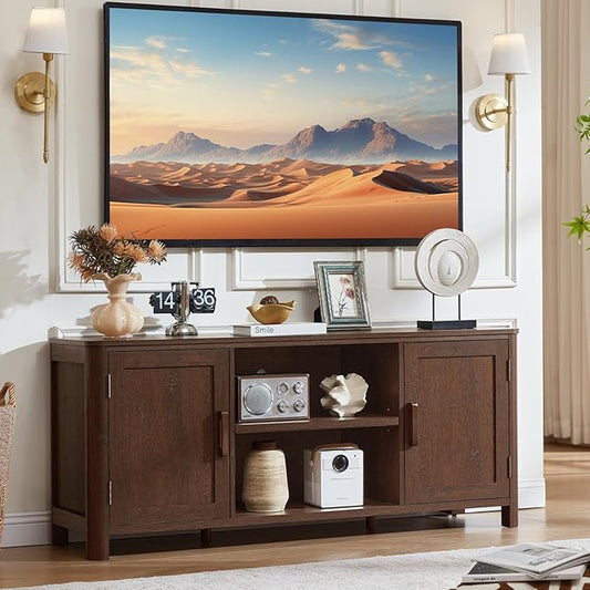 Joaxswe Farmhouse 55" Entertainment Center, Dark Walnut Tv Stand by Joaxswe