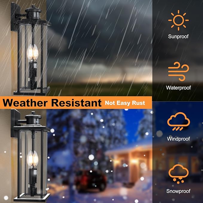 SIAFAVOI Large Motion Sensor Outdoor Sconce 2-Pack, Outdoor Wall Mount Fixtures - Image 7
