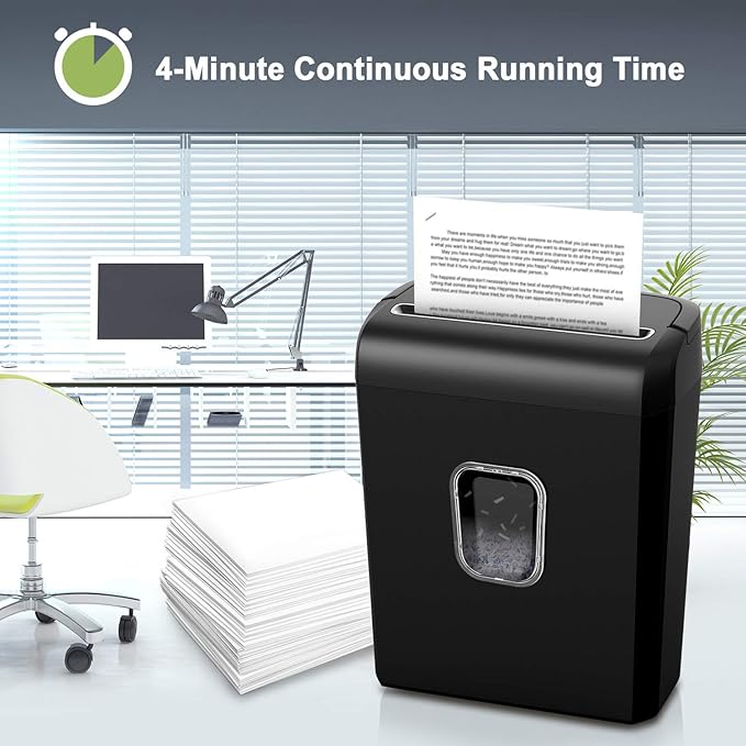 Bonsaii 6-Sheet Micro-Cut Paper Shredder, P-4 High-Security - Image 3