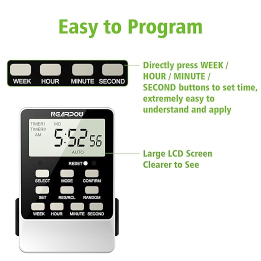 Outlet Timer, NEARPOW Dual Digital Light Timer - Image 3