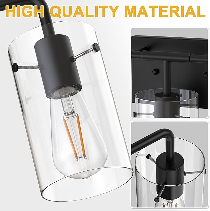 L LOHAS LED 3-Light Bathroom Light Fixtures, 17.71" Black Bathroom Vanity Light - Image 6