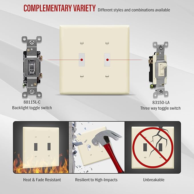 ENERLITES Toggle Light Switch Wall Plate, Gloss Finish, Midway Size 2-Gang - Image 6