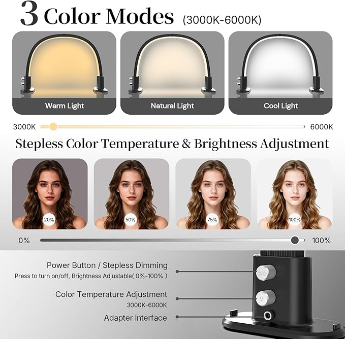 Half Moon Light for Nail Desk, Portable Nail Light for Desk - Image 3