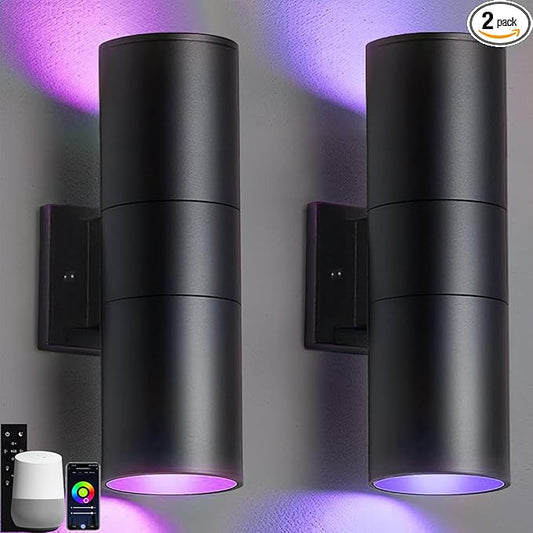 wowlite RGB Up Down Outdoor Wall Lights 2 Pack, 1200LM Smart Cylinder Outdoor by wowlite
