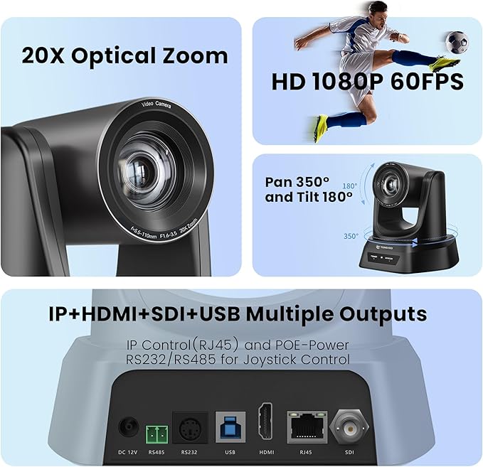 TONGVEO PTZ Camera 20X Optical Zoom HDMI IP Live Streaming SDI USB3.0 1080P - Image 2