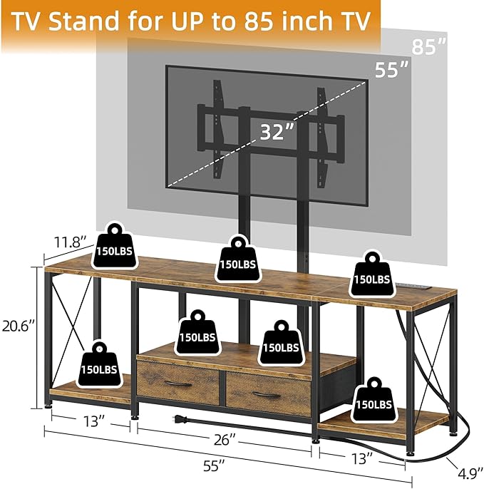 GYIIYUO LED TV Stand with Mount and Power Outlet & Fabric Drawers - Image 2