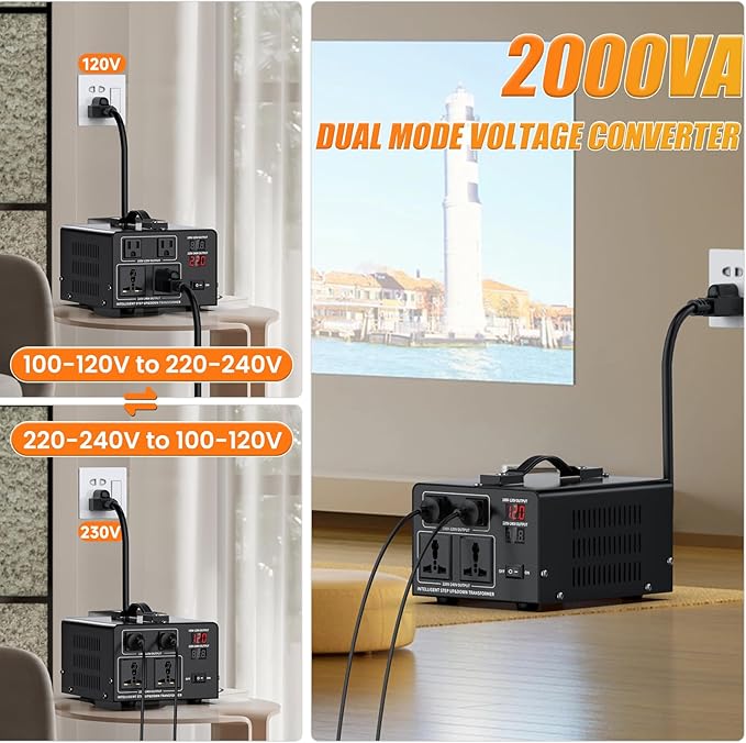 2000W Voltage Converter Transformer Step Up 110V/120V to220V/240V or Step Down - Image 2