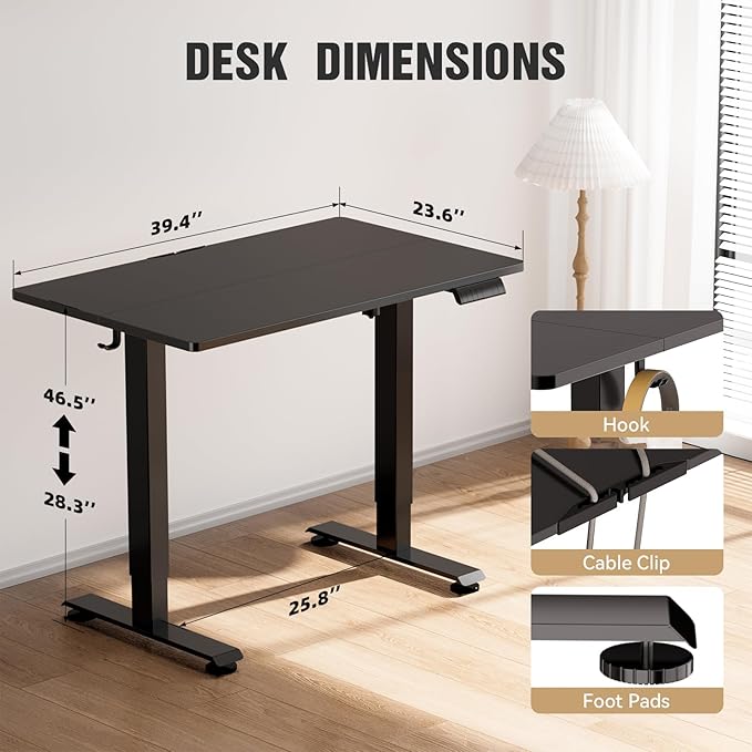 Veken 39.4" Small Electric Standing Desk, Adjustable Height Office Desk - Image 3