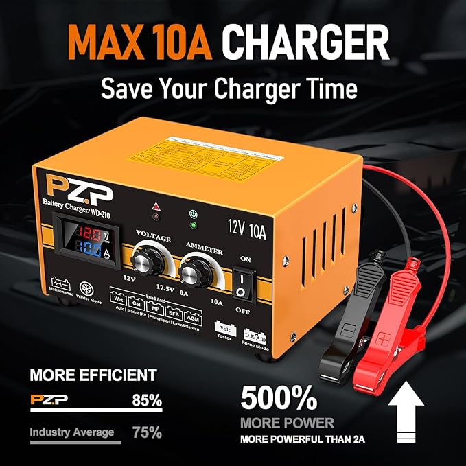 PZP 12V Manual Battery Charger Maintainer, 0 to 10A Arbitrarily Adjustable Car - Image 2