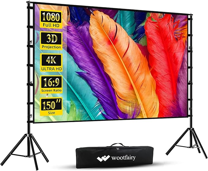 Projector Screen with Stand, Wootfairy 150 inch Portable and Foldable by wootfairy