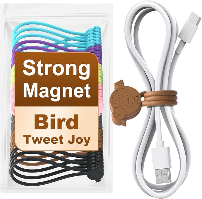 SOLIDATOR Playful Bird Magnetic Cable Ties – 24 Pack, Reusable Silicone Cord by SOLIDATOR