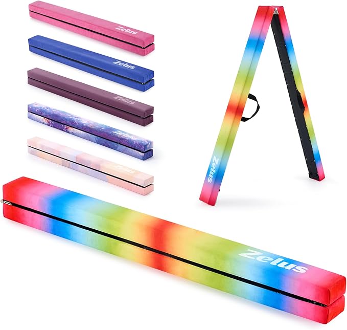 ZELUS 8' Folding Gymnastics Balance Beam, Floor Balance Beam w/Carry Handles by ZELUS