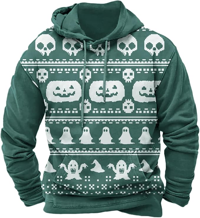 Halloween Hoodie Men Graphic Pumpkin Ghost Printed Sweatshirt Casual Trendy by Spatofa