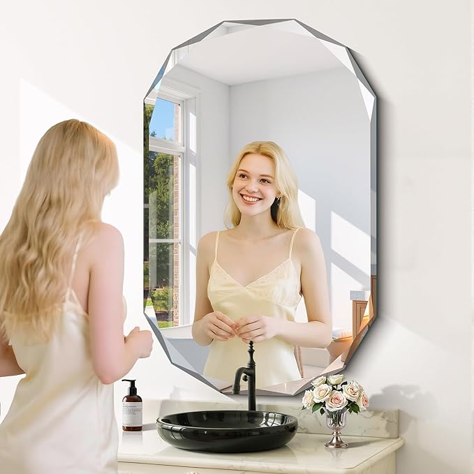 GLASHOM Beveled Edge Frameless Bathroom Mirror, Oval Wall Mirror - Image 5