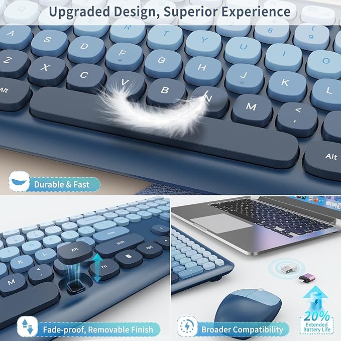 HotFox Wireless Keyboard and Mouse Combo, Full-Size Retro Typewriter Keyboard - Image 6
