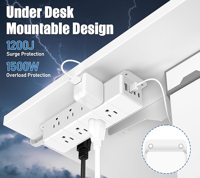 40W Fast Charging Under Desk Power Strip, 12 Outlet Mountable Power Strip - Image 3