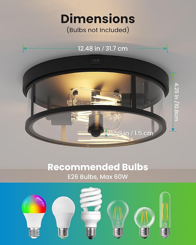 Craftersmark 2Pack Outdoor Flush Mount Ceiling Light 12.5In - Image 5