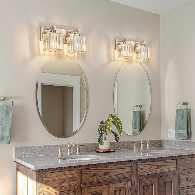 FDPBY Modern Vanity Light 2-Lights Brushed Nickel Vanity Light Crystal Bathroom - Image 3