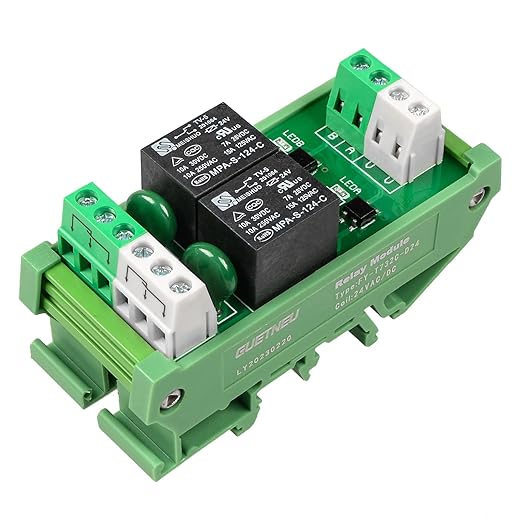 GUETNEU Relay Board, Relay Module 2 Channel 1 SPDT DIN Rail Mount 24V DC/AC - Image 2