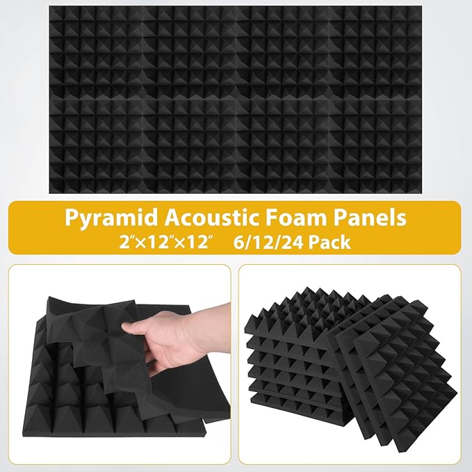 12 Pack Soundproof Wall Panels, Saiqiang Acoustic Foam 2" x 12"x 12" Sound - Image 4