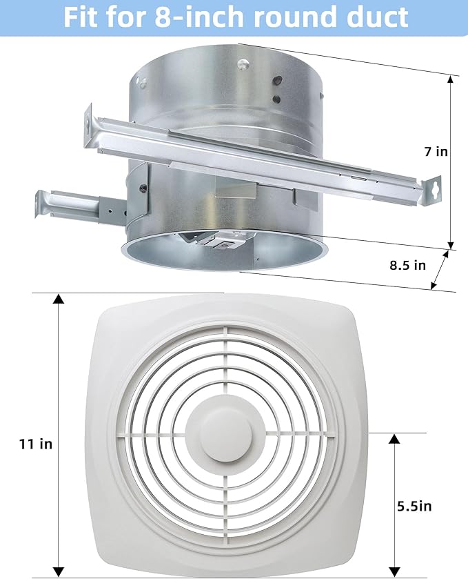 8 Inch Bathroom Exhaust Fan Ceiling Mount 200 CFM 8.5 Sones Kitchen Exhausts - Image 4